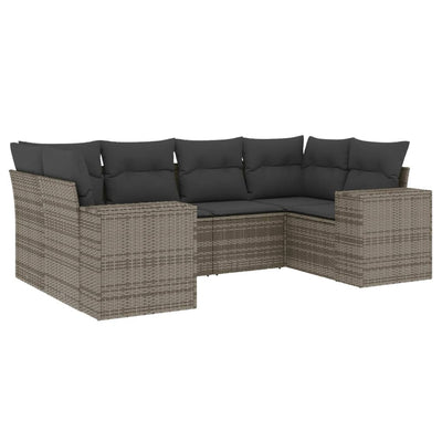 6 Piece Garden Sofa Set with Cushions Grey Poly Rattan