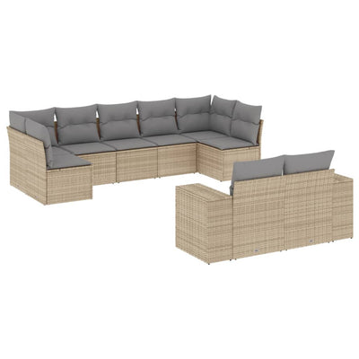 9 Piece Garden Sofa Set with Cushions Beige Poly Rattan