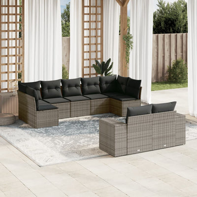 9 Piece Garden Sofa Set with Cushions Grey Poly Rattan