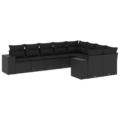 9 Piece Garden Sofa Set with Cushions Black Poly Rattan