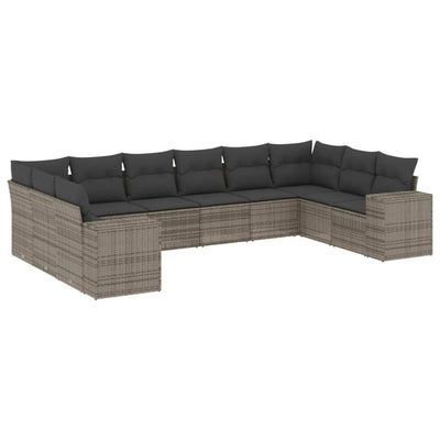 10 Piece Garden Sofa Set with Cushions Grey Poly Rattan