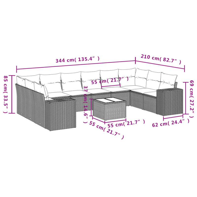 11 Piece Garden Sofa Set with Cushions Beige Poly Rattan