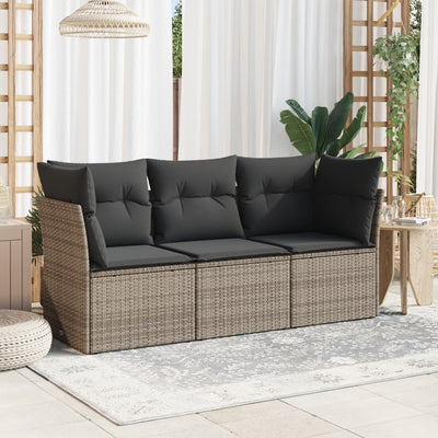 3 Piece Garden Sofa Set with Cushions Grey Poly Rattan