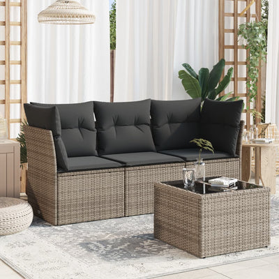 4 Piece Garden Sofa Set with Cushions Grey Poly Rattan