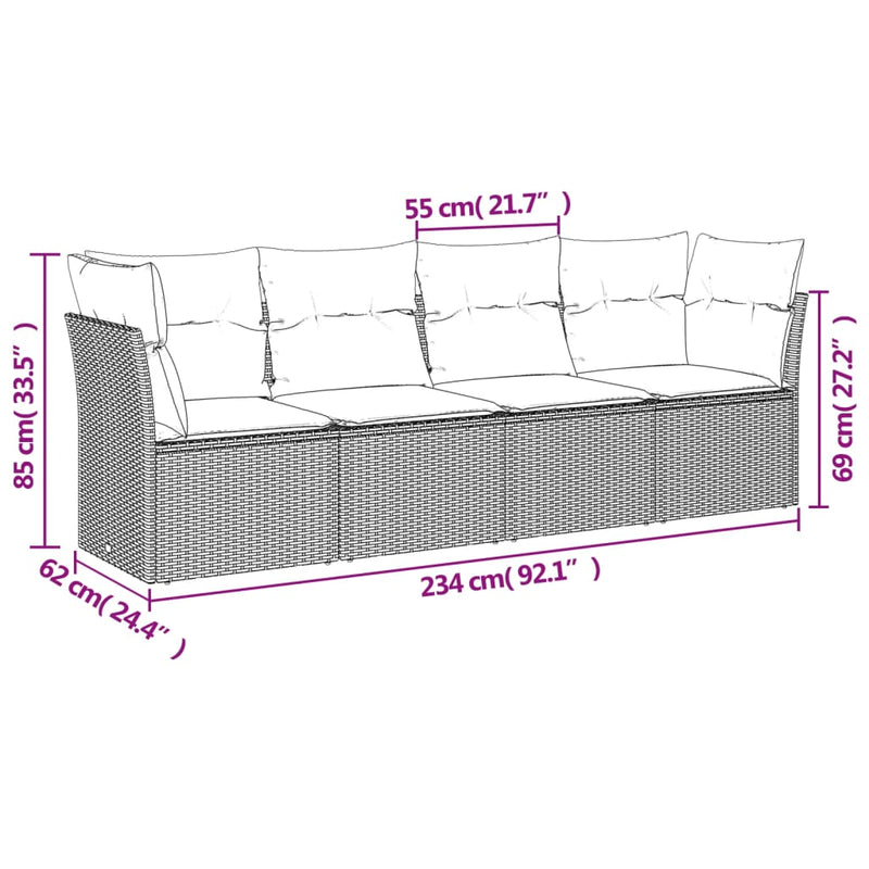 4 Piece Garden Sofa Set with Cushions Grey Poly Rattan