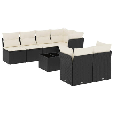 8 Piece Garden Sofa Set with Cushions Black Poly Rattan