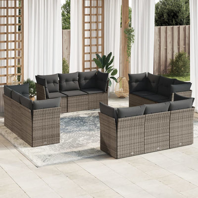 12 Piece Garden Sofa Set with Cushions Grey Poly Rattan