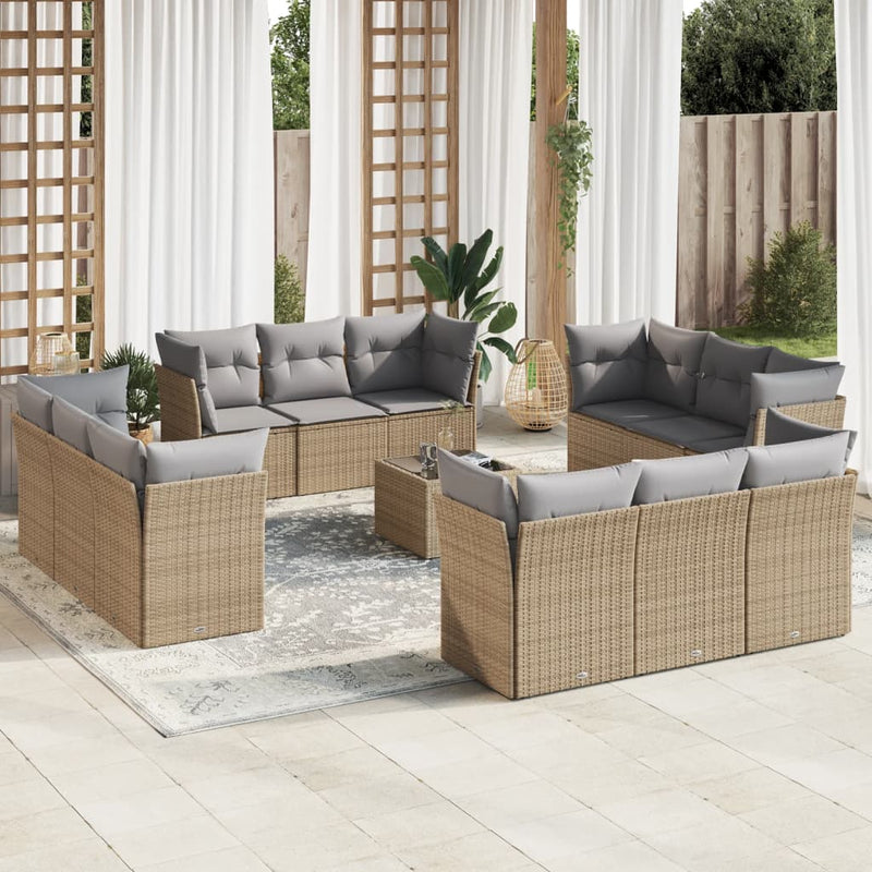 13 Piece Garden Sofa Set with Cushions Beige Poly Rattan