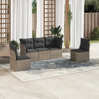 5 Piece Garden Sofa Set with Cushions Grey Poly Rattan