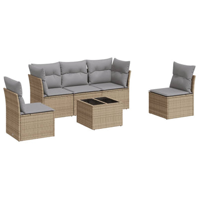 6 Piece Garden Sofa Set with Cushions Beige Poly Rattan