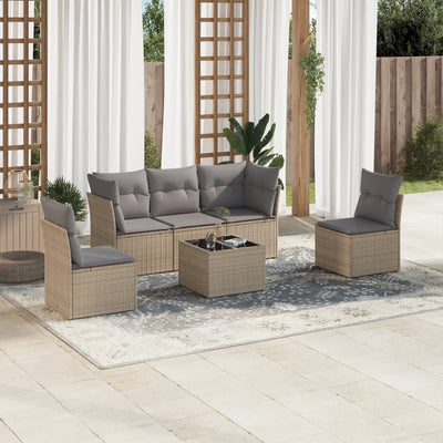 6 Piece Garden Sofa Set with Cushions Beige Poly Rattan