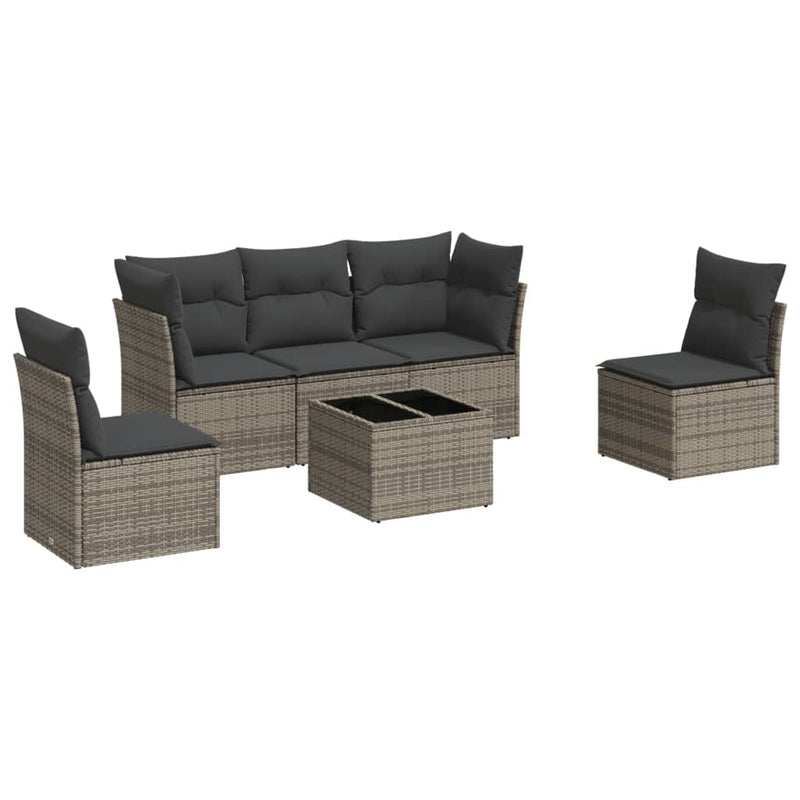 6 Piece Garden Sofa Set with Cushions Grey Poly Rattan