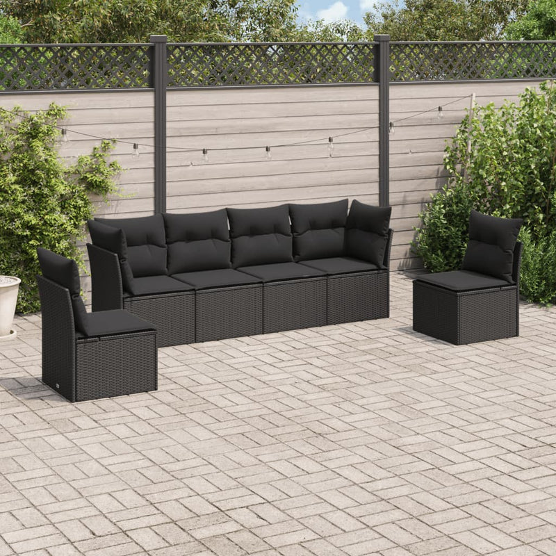 6 Piece Garden Sofa Set with Cushions Black Poly Rattan