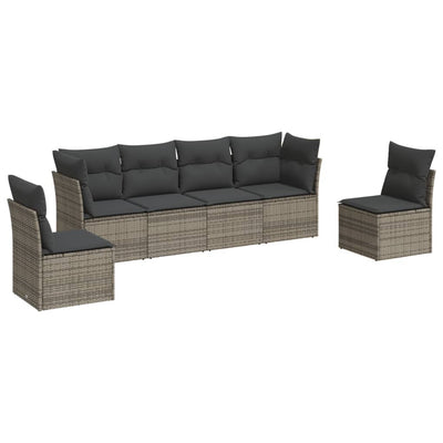 6 Piece Garden Sofa Set with Cushions Grey Poly Rattan