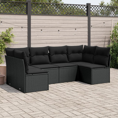 6 Piece Garden Sofa Set with Cushions Black Poly Rattan