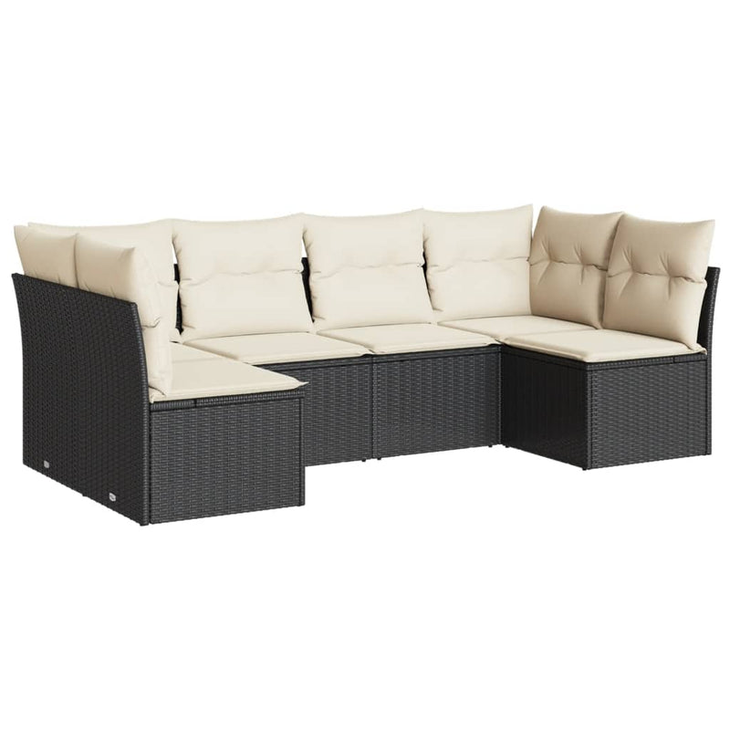 6 Piece Garden Sofa Set with Cushions Black Poly Rattan