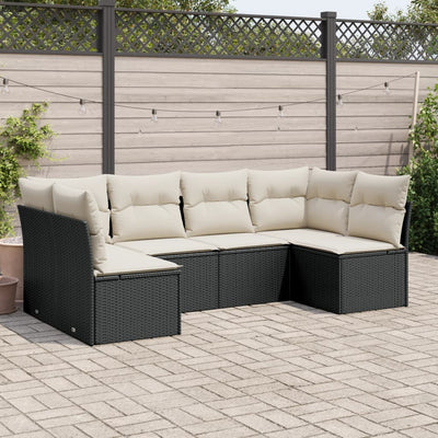 6 Piece Garden Sofa Set with Cushions Black Poly Rattan