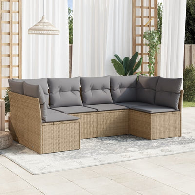 6 Piece Garden Sofa Set with Cushions Beige Poly Rattan