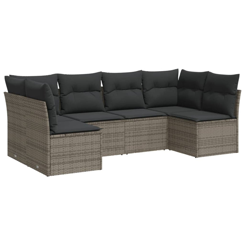 6 Piece Garden Sofa Set with Cushions Grey Poly Rattan