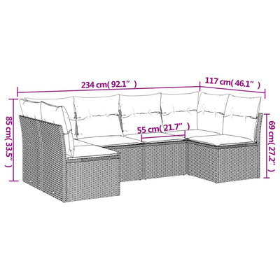 6 Piece Garden Sofa Set with Cushions Grey Poly Rattan