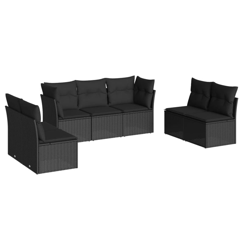 7 Piece Garden Sofa Set with Cushions Black Poly Rattan