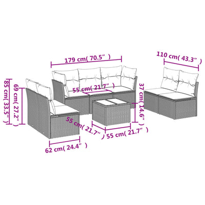 8 Piece Garden Sofa Set with Cushions Grey Poly Rattan