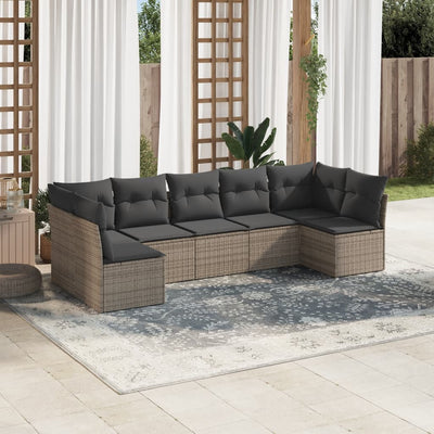 7 Piece Garden Sofa Set with Cushions Grey Poly Rattan