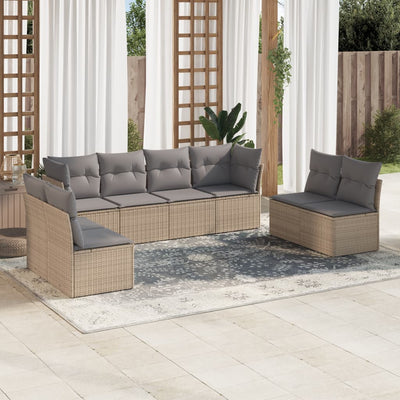 8 Piece Garden Sofa Set with Cushions Beige Poly Rattan