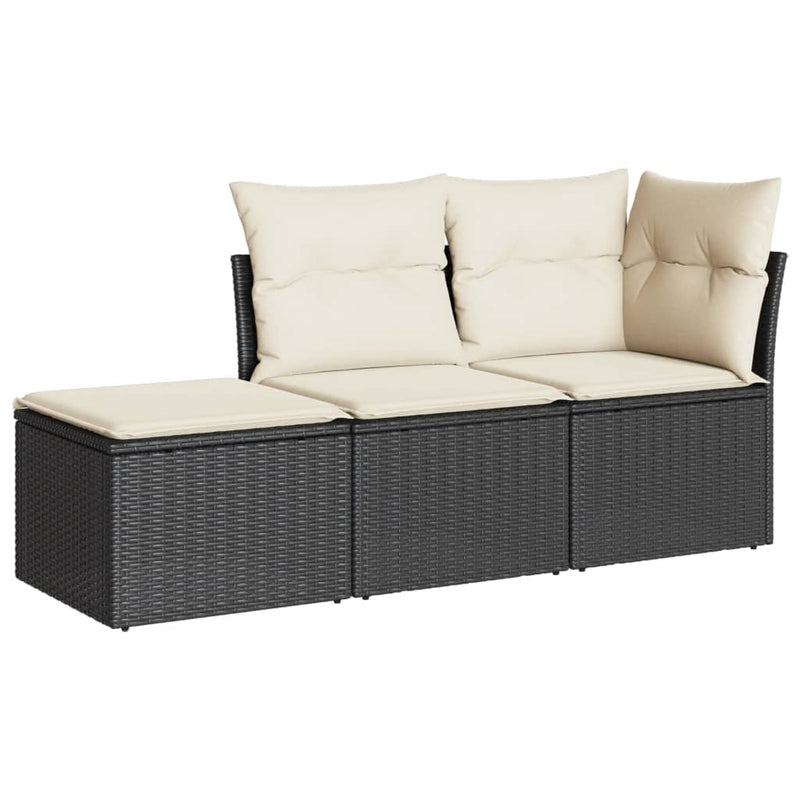 3 Piece Garden Sofa Set with Cushions Black Poly Rattan