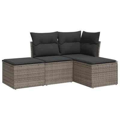 4 Piece Garden Sofa Set with Cushions Grey Poly Rattan