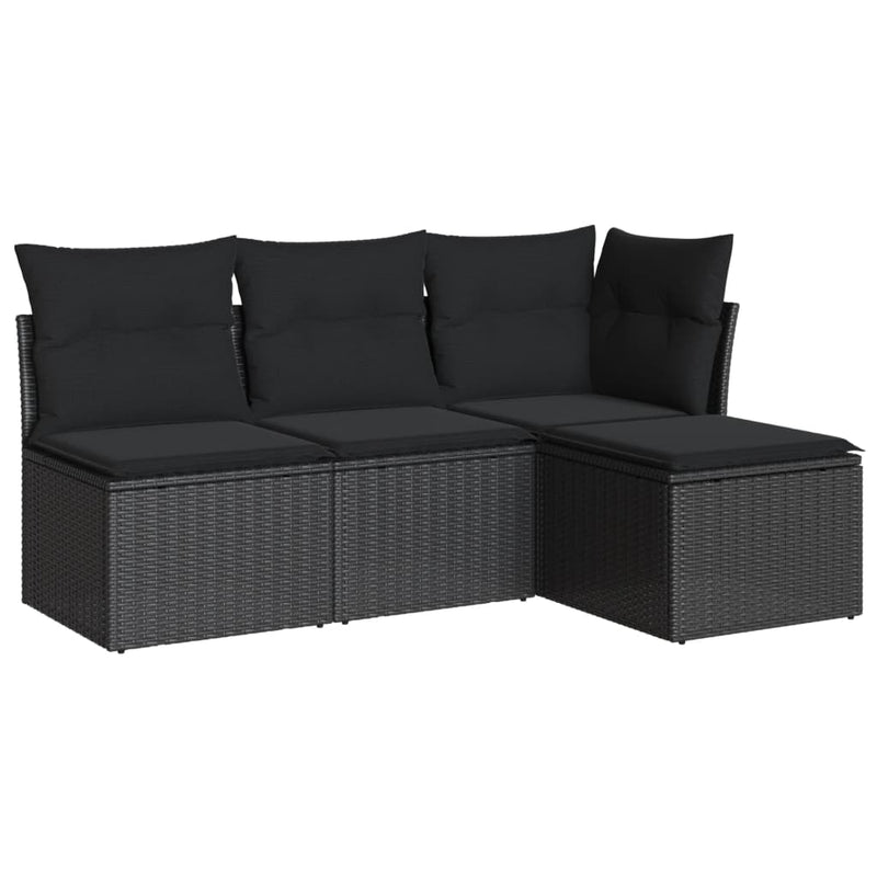 4 Piece Garden Sofa Set with Cushions Black Poly Rattan