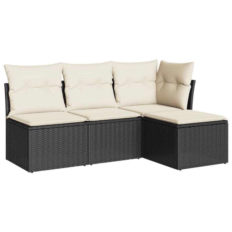 4 Piece Garden Sofa Set with Cushions Black Poly Rattan