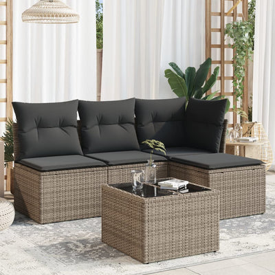 5 Piece Garden Sofa Set with Cushions Grey Poly Rattan