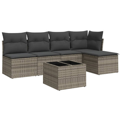 6 Piece Garden Sofa Set with Cushions Grey Poly Rattan