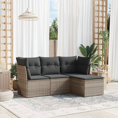 4 Piece Garden Sofa Set with Cushions Grey Poly Rattan