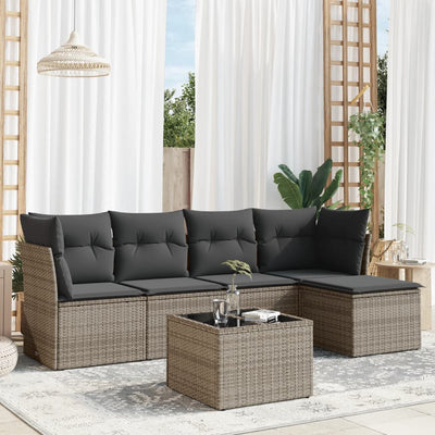 6 Piece Garden Sofa Set with Cushions Grey Poly Rattan