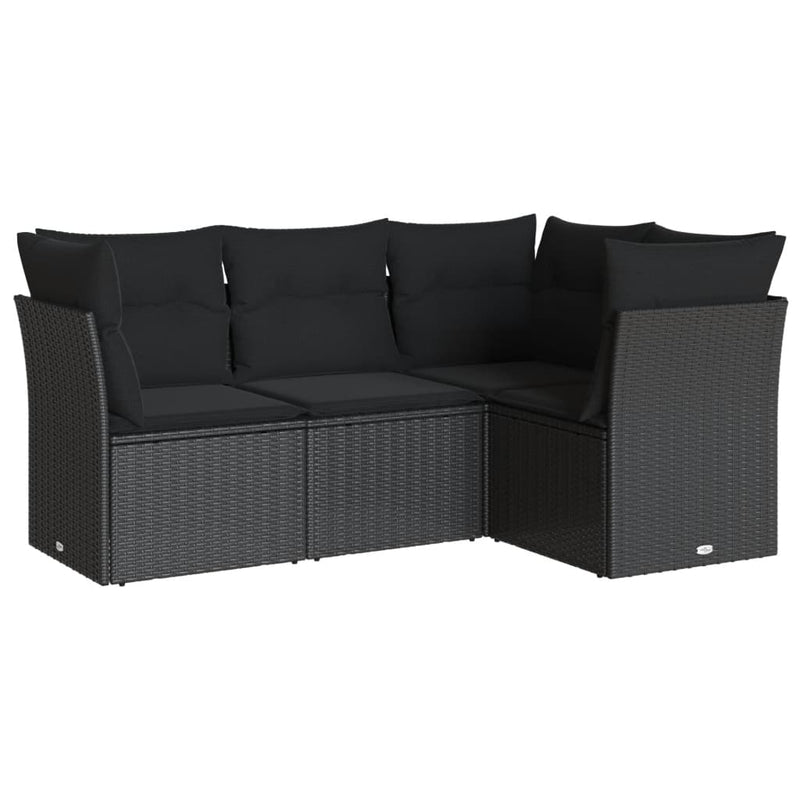 4 Piece Garden Sofa Set with Cushions Black Poly Rattan