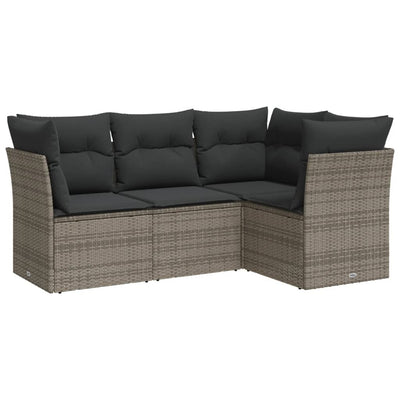 4 Piece Garden Sofa Set with Cushions Grey Poly Rattan