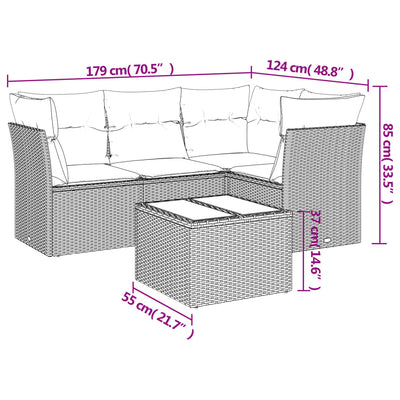 5 Piece Garden Sofa Set with Cushions Grey Poly Rattan