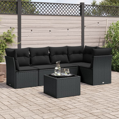 6 Piece Garden Sofa Set with Cushions Black Poly Rattan