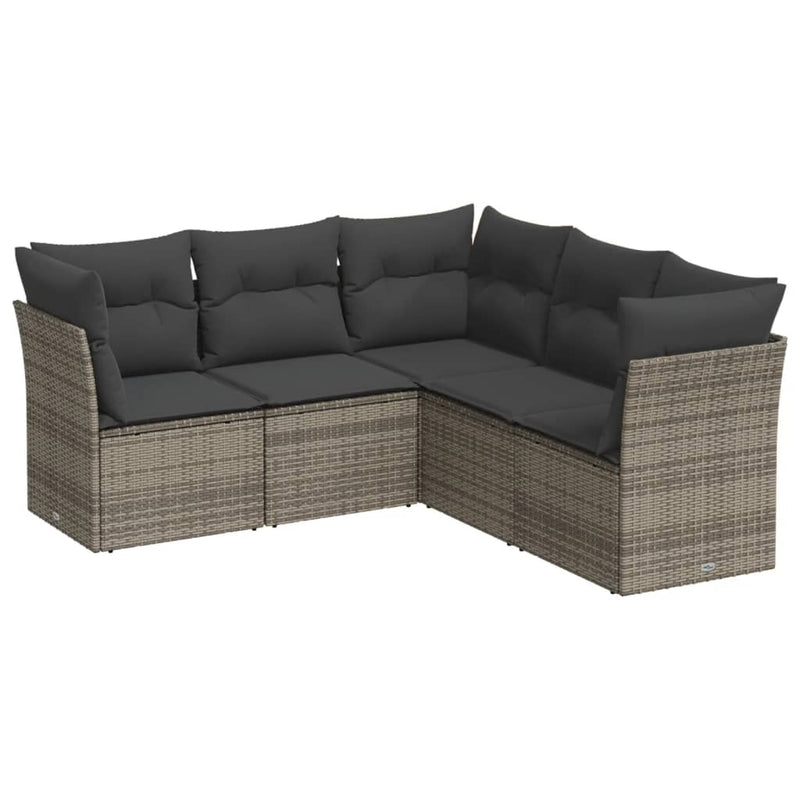 5 Piece Garden Sofa Set with Cushions Grey Poly Rattan