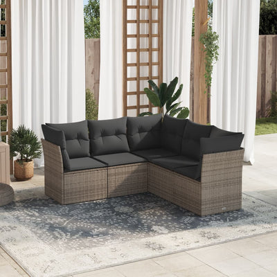 5 Piece Garden Sofa Set with Cushions Grey Poly Rattan