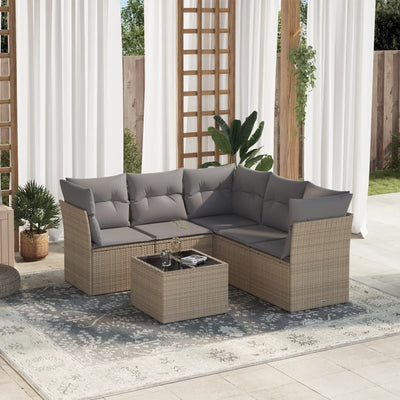 6 Piece Garden Sofa Set with Cushions Beige Poly Rattan