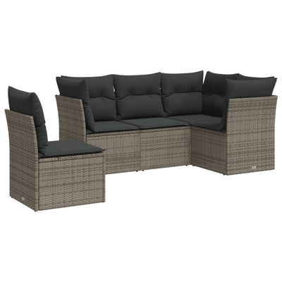 5 Piece Garden Sofa Set with Cushions Grey Poly Rattan