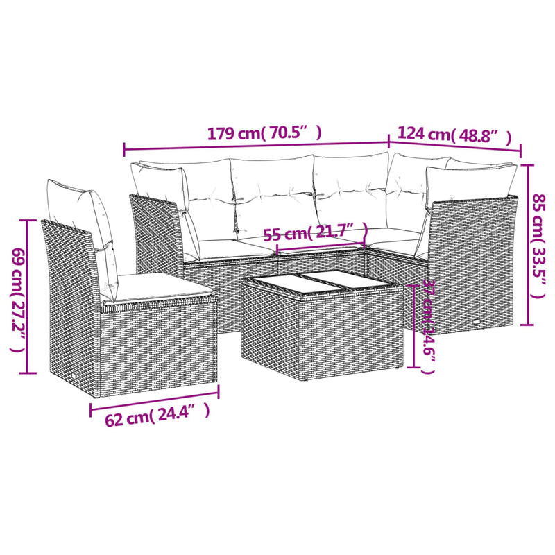 6 Piece Garden Sofa Set with Cushions Beige Poly Rattan