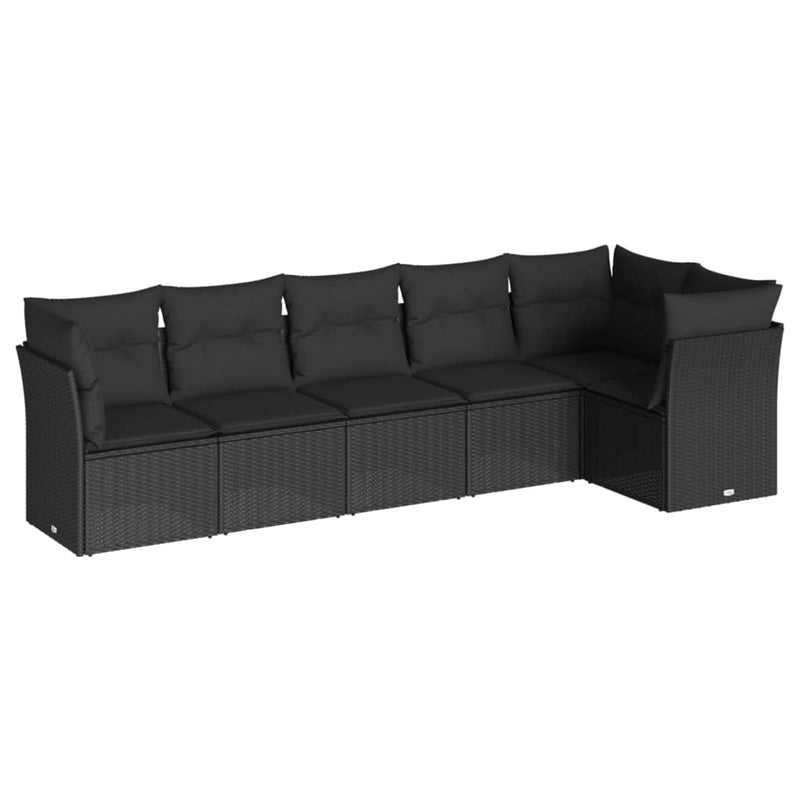 6 Piece Garden Sofa Set with Cushions Black Poly Rattan