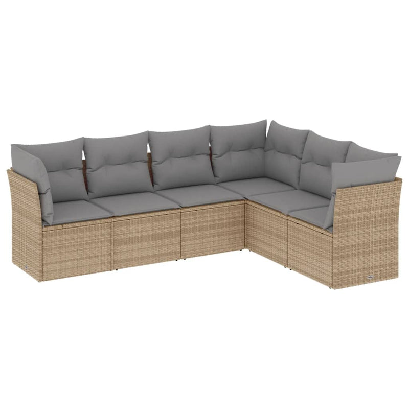 6 Piece Garden Sofa Set with Cushions Beige Poly Rattan