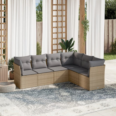 6 Piece Garden Sofa Set with Cushions Beige Poly Rattan