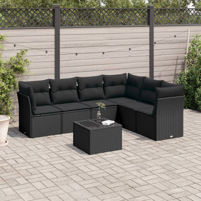 7 Piece Garden Sofa Set with Cushions Black Poly Rattan