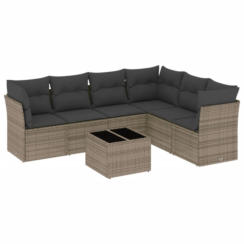 7 Piece Garden Sofa Set with Cushions Grey Poly Rattan